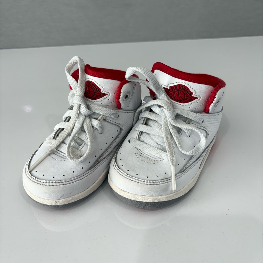 Jordan Baby White Leather Sneakers with Red Trim
